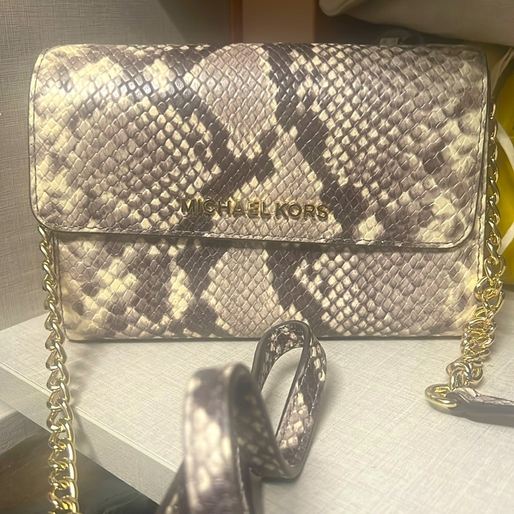 Michael Kors Ruby Snake Embossed Clutch crossbody in EUC worn once